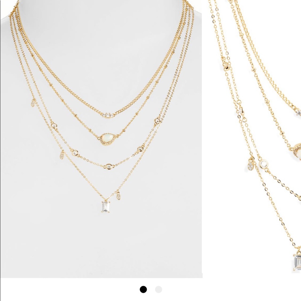 Nordstrom 4 Tier Pave Halo CZ clear Opal Gold necklace. NEVER WORN! Brand new!!!